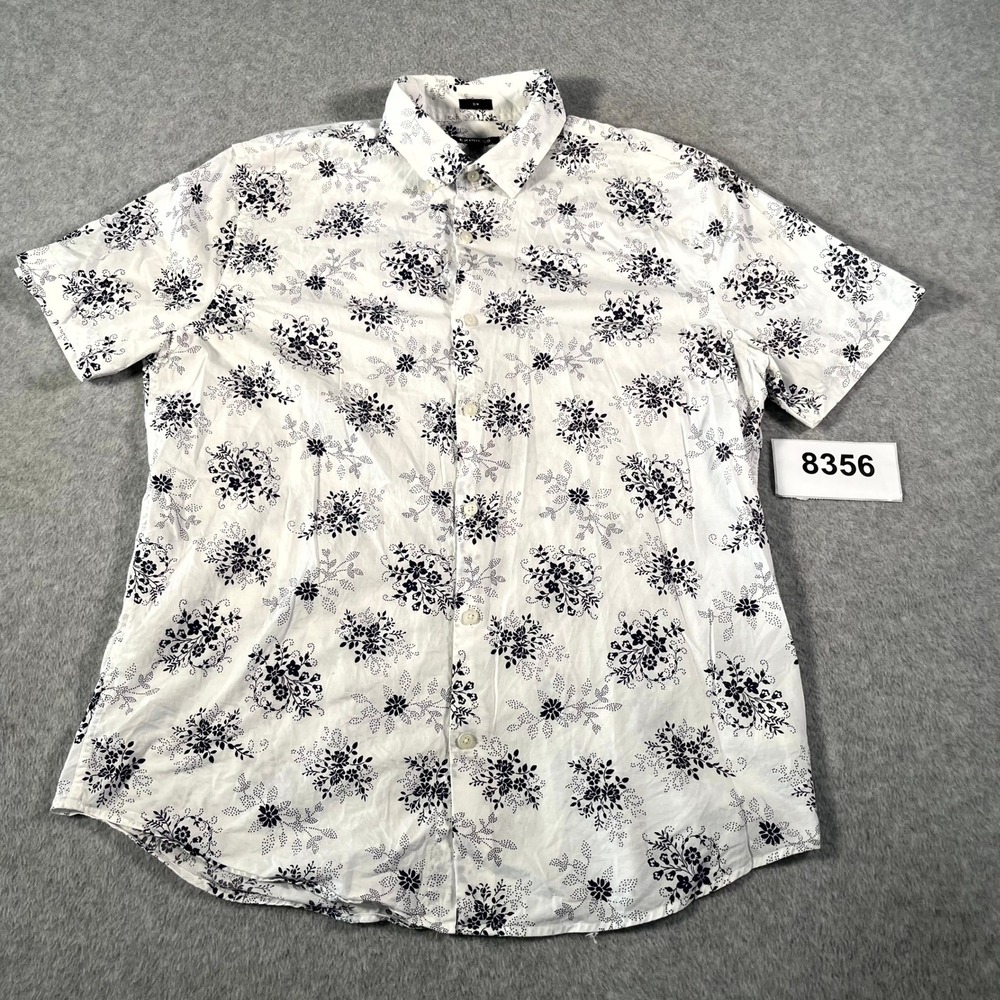 EXPRESS Dress Shirt Mens 16-16.5 White Floral Slim Fit Short‎ Sleeve Formal